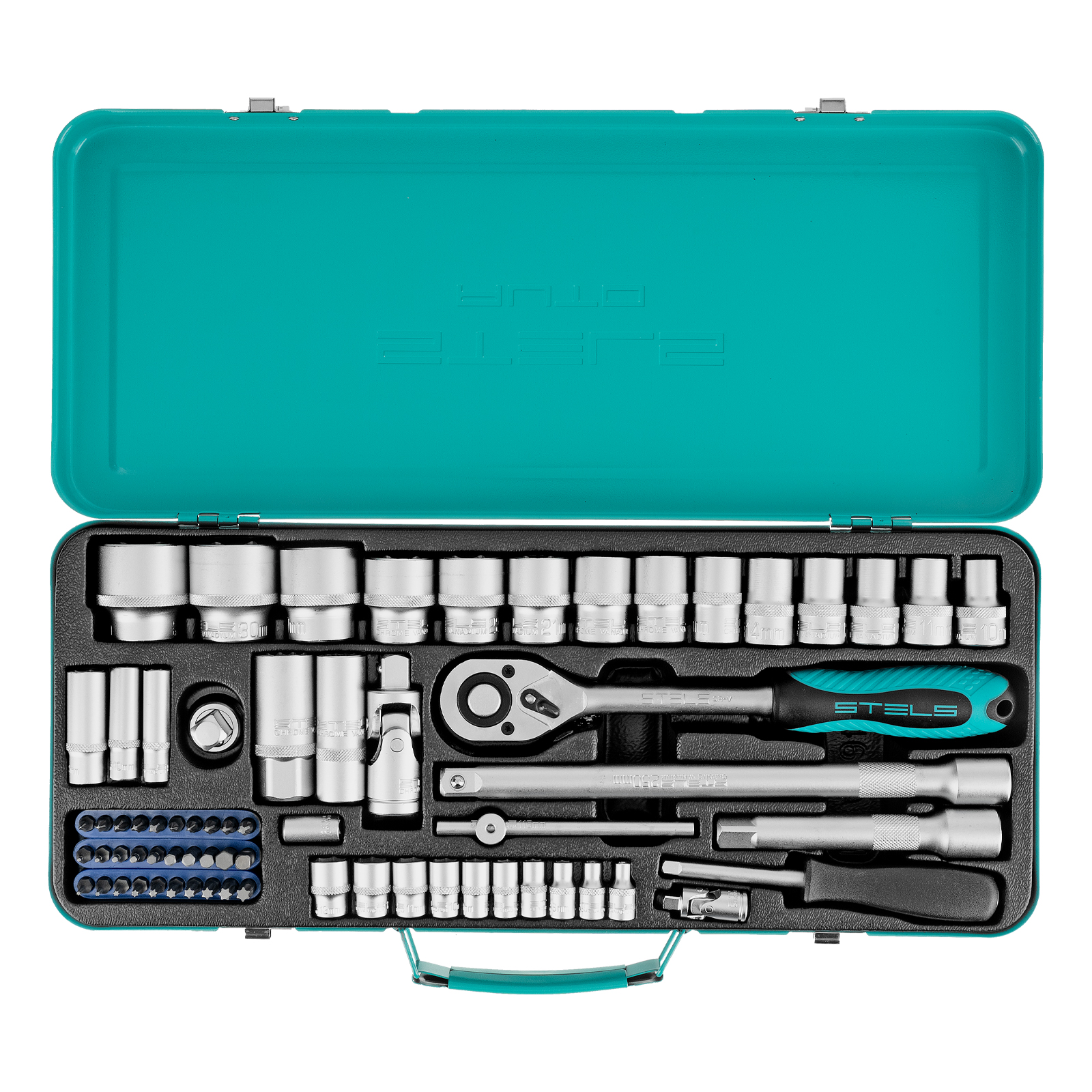 Набор торцевых головок с трещоткой, 1/2" и 1/4", 68 предметов Stels