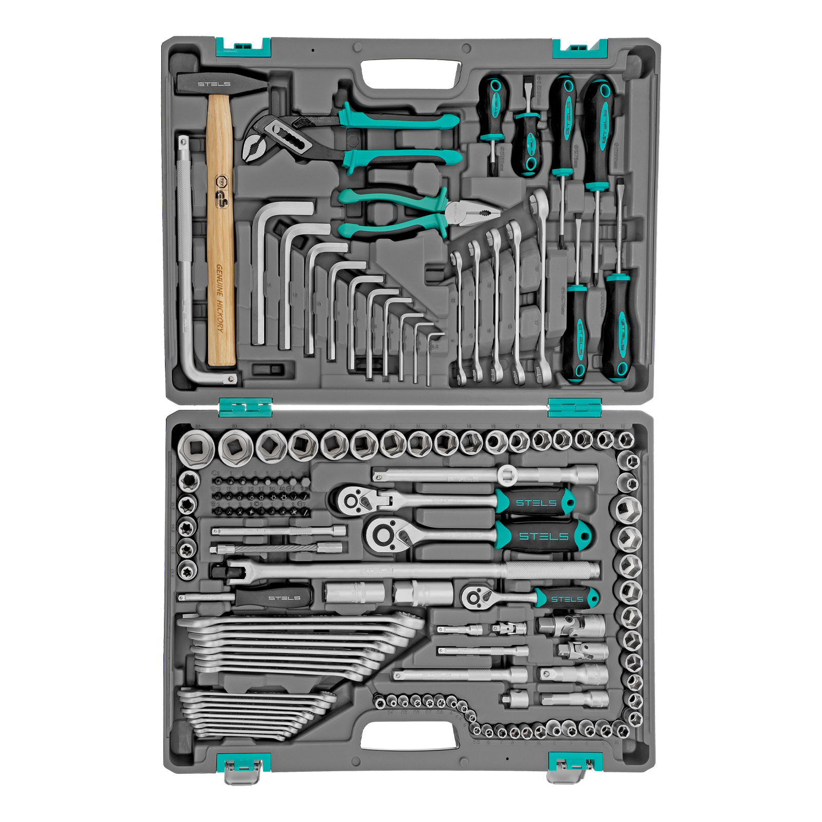 Набор инструментов, 1/2",3/8", 1/4", CrV, пластиковый кейс 142 предмета Stels