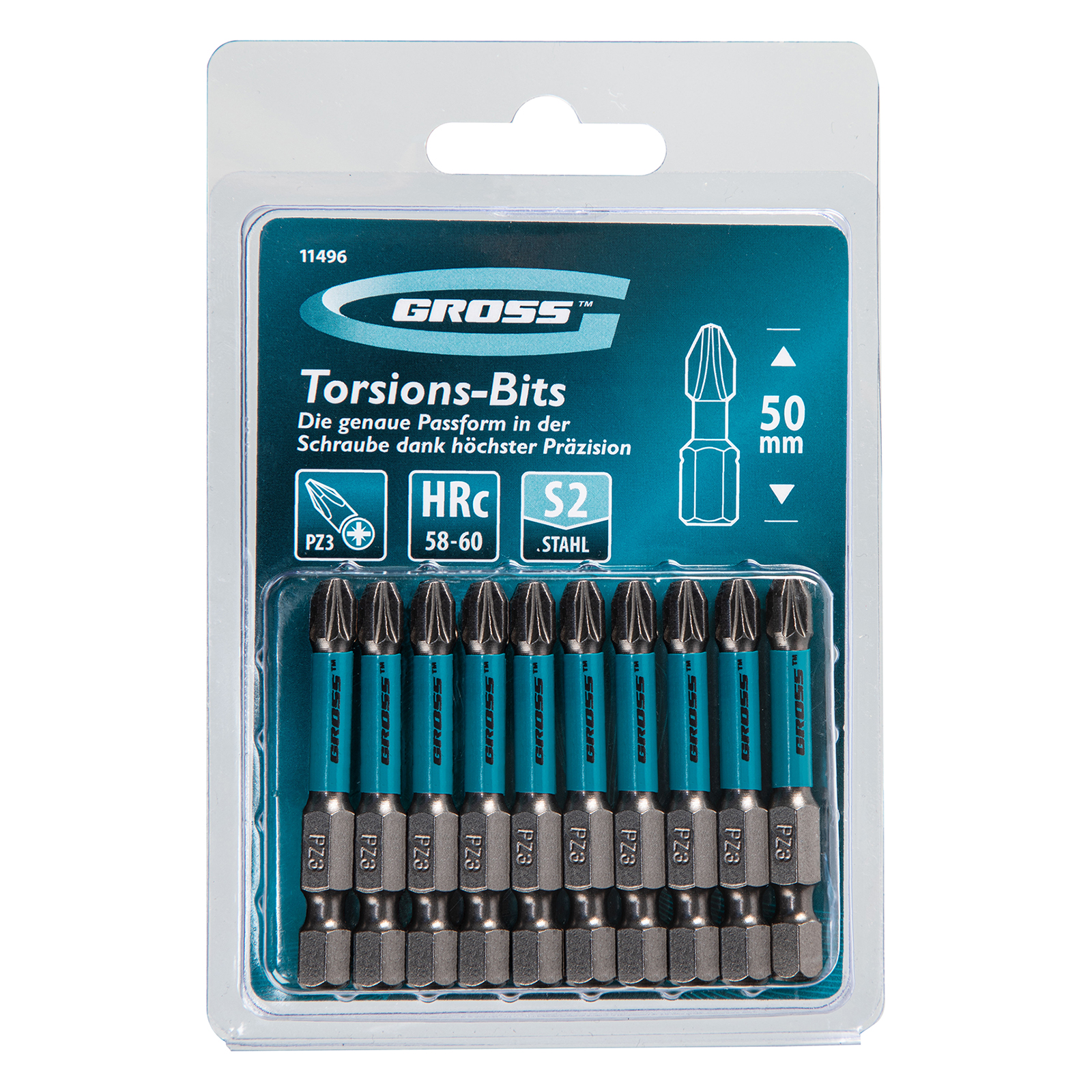 Бита торсионная PZ3 x 50 мм, для ударных шуруповертов, 10 шт. Gross