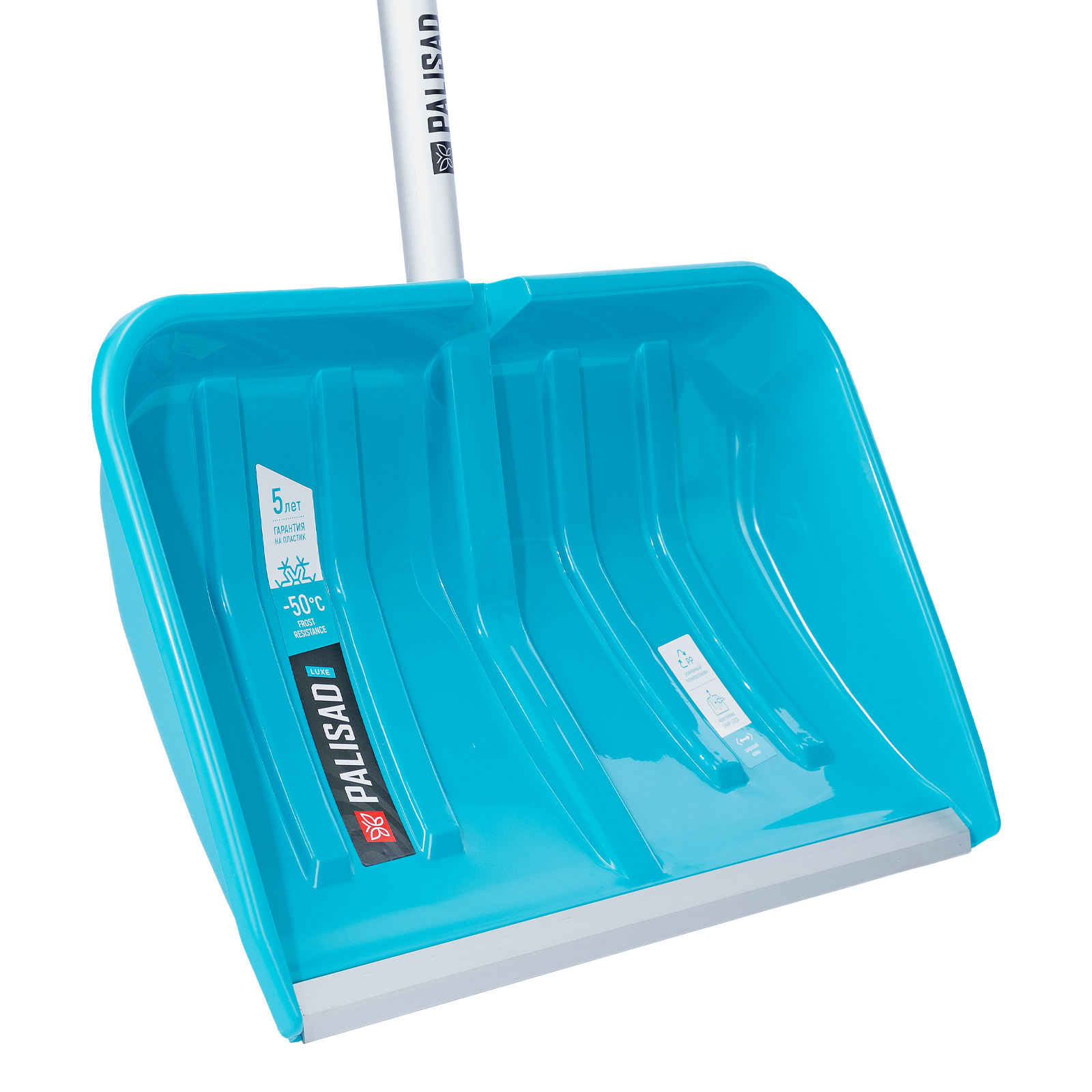 Лопата-скрепер для уборки снега, полипропилен, 550х340х1450 мм, алюминиевый черенок, ПВХ, LUXE Palisad