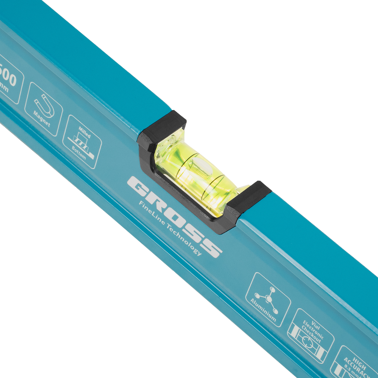 Уровень алюминиевый, магнит., фрезерованный, 3 глазка, 0,5 мм/м, 600 мм Gross