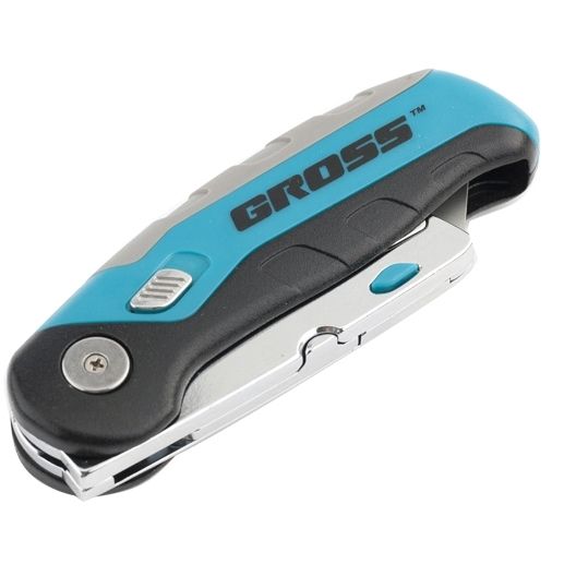 Нож ремонтно-монтажныйный, складной, трехкомпонентная рукоятка, контейнер-держатель для лезвий, 175 мм, 2 запасных лезвия Gross