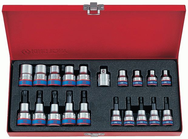 Набор торцевых насадок и головок 1/2", 3/8", Torx, Е6-Е20, Т10-Т55, 20 предметов KING TONY 7120PR