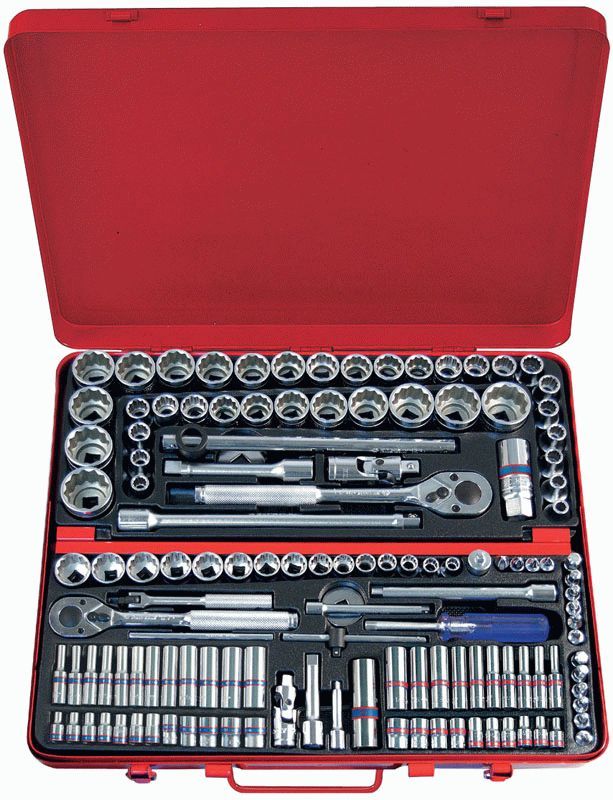 Набор торцевых головок с принадлежностями 1/4", 3/8", 1/2", двенадцатигранные, 4-32 мм, 5/32"-1&1/4", 135 предметов KING TONY 9033CR