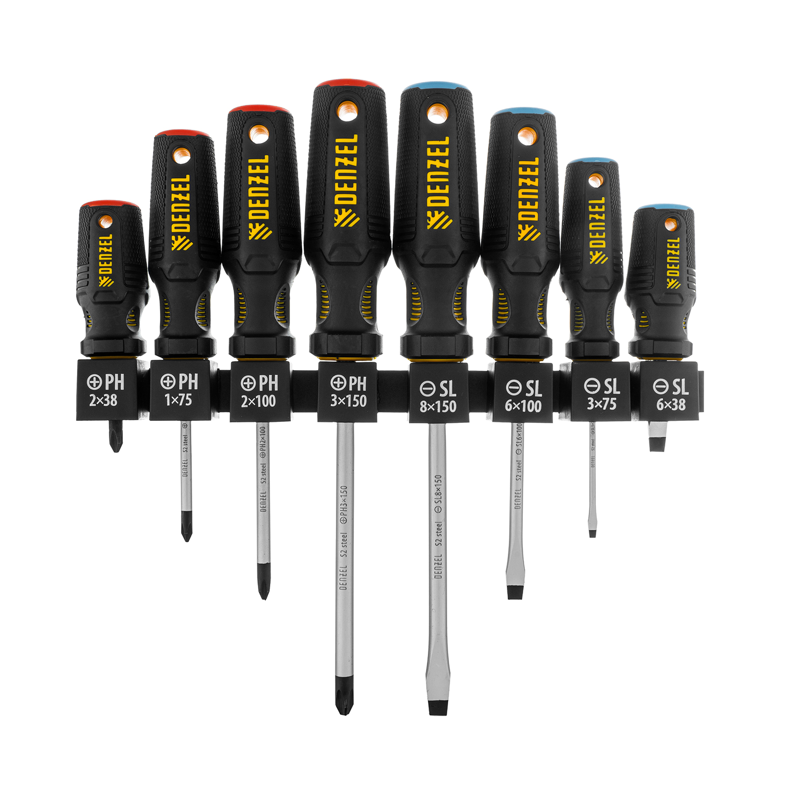 Набор отверток на полке, 8 шт., PH+SL, S2, 3к рукоятка Denzel