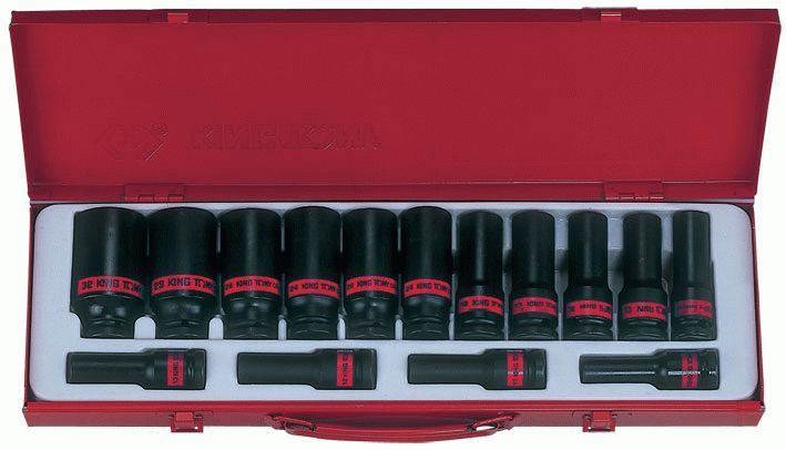 Набор ударных глубоких торцевых головок 1/2", шестигранные, 3/8"-1&1/4", 15 предметов KING TONY 4416SP