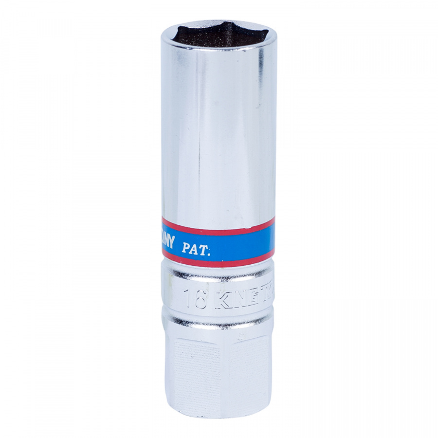 Головка свечная шестигранная 3/8", 16 мм, L = 70 мм, резиновый фиксатор KING TONY 363516