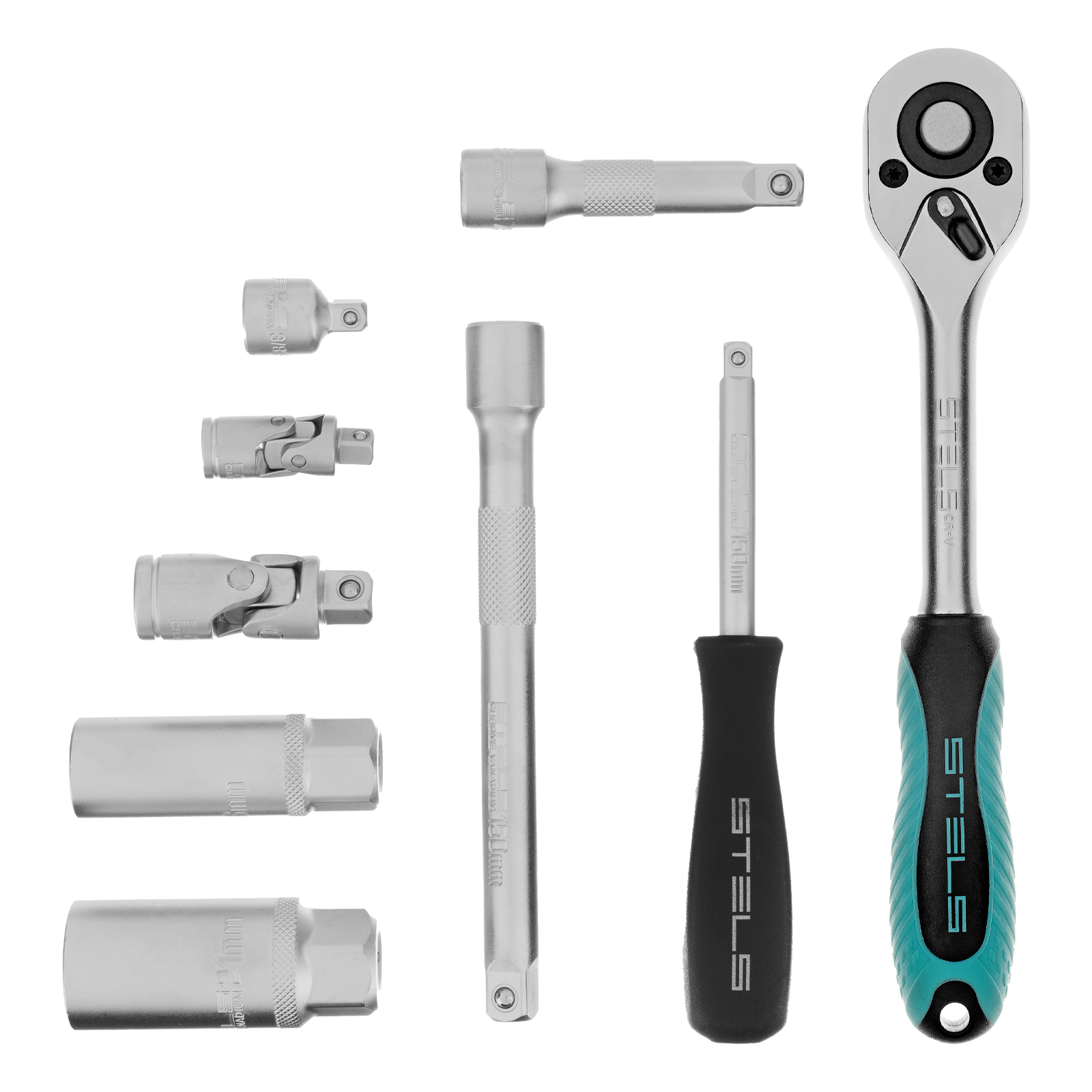 Набор торцевых головок с трещоткой, 1/4"и 3/8", 44 предмета Stels