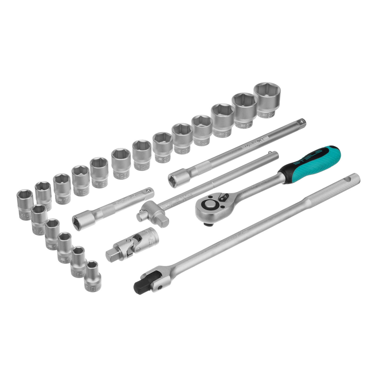 Набор торцевых головок с трещоткой 1/2", 24 предмета Stels