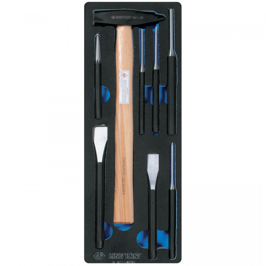 Набор зубил, выколоток, кернеров с молотком, ложемент, 8 предметов KING TONY 9-90118PRV