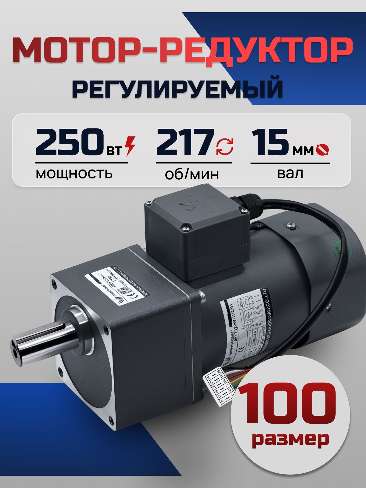 Регулируемый мотор-редуктор 100YT250WGV22H/100GF6H 250 Вт 217 об/мин 220 В