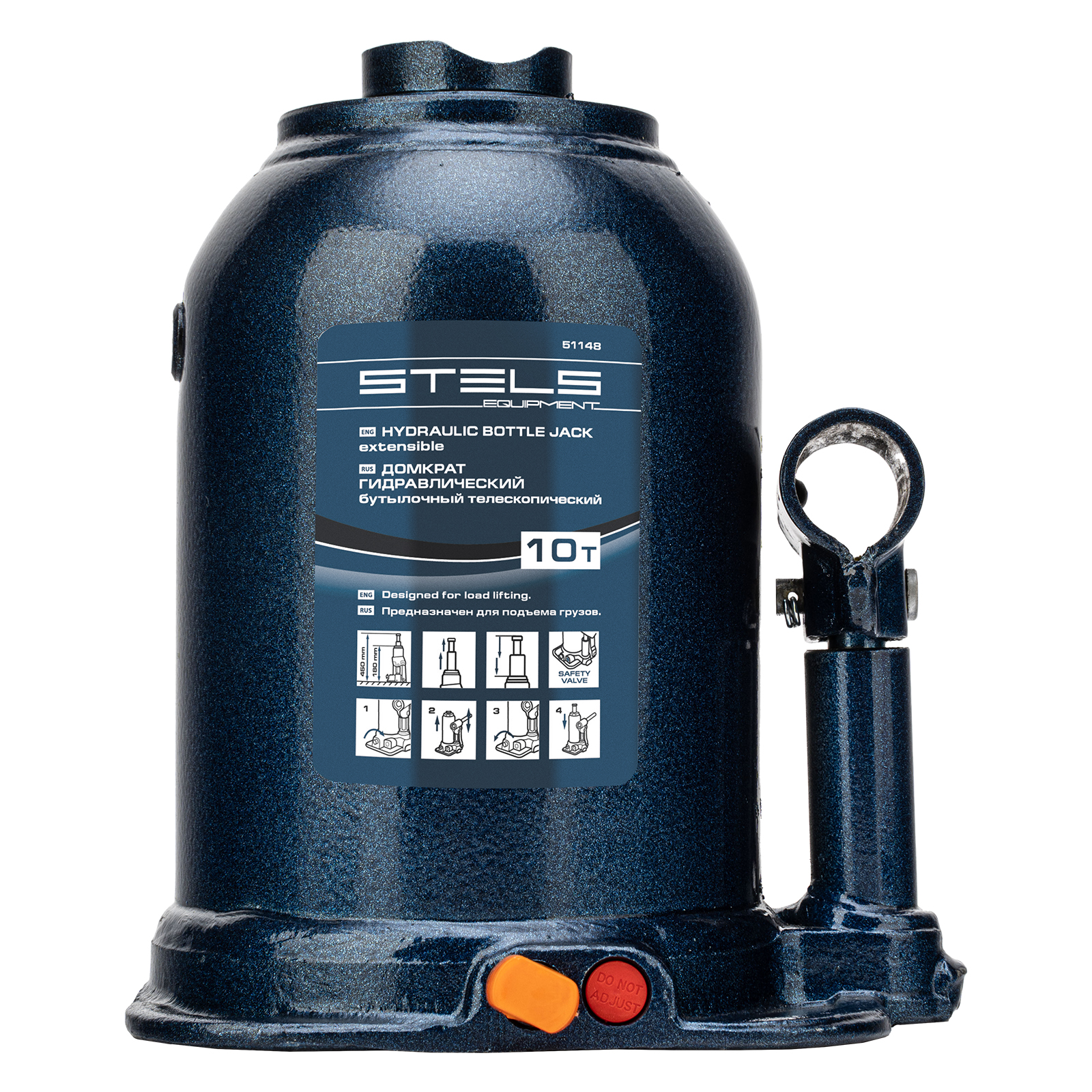 Домкрат гидравлический бутылочный телескопический, 10 т, подъем 180-450 мм Stels