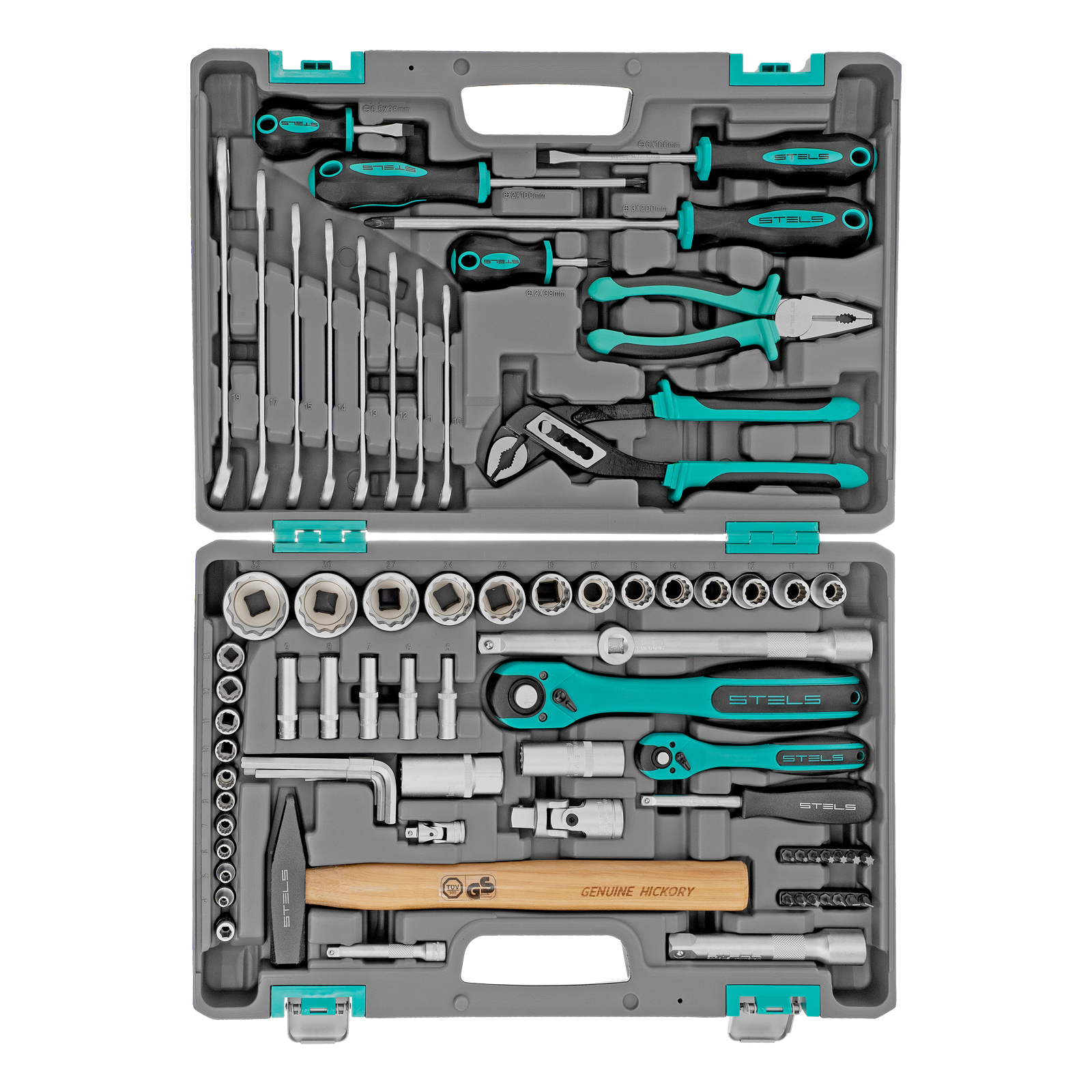 Набор инструментов, 1/2", 1/4", CrV, 12 гранные головки, пластиковый кейс, 76 предметов Stels