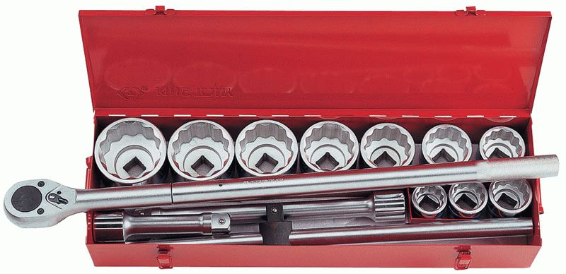 Набор торцевых головок с принадлежностями 1", двенадцатигранные, 1&7/16"-3&1/8", 14 предметов KING TONY 8015SR