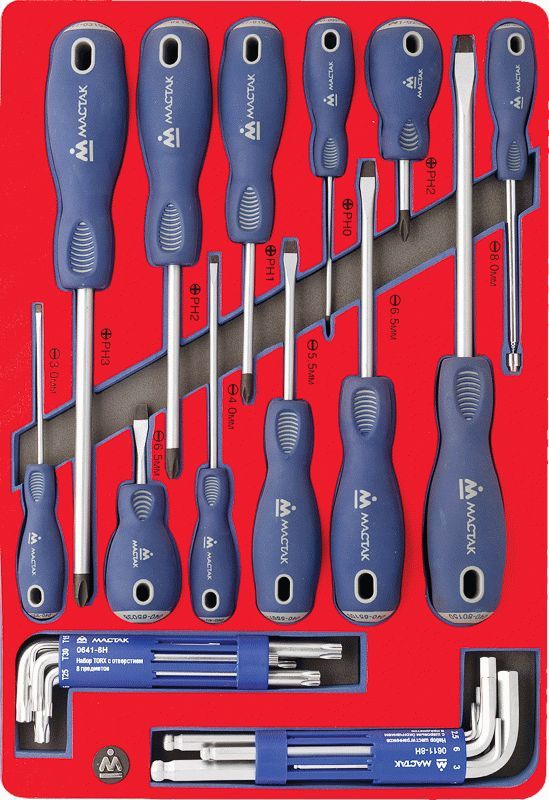 Набор отверток, шестигранников и Torx, ложемент, 28 предметов МАСТАК 5-40627