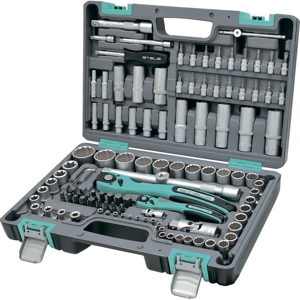 Набор инструментов 1/2", 1/4", CrV, 12 гранные головки, пластиковый кейс, 109 предмета Stels