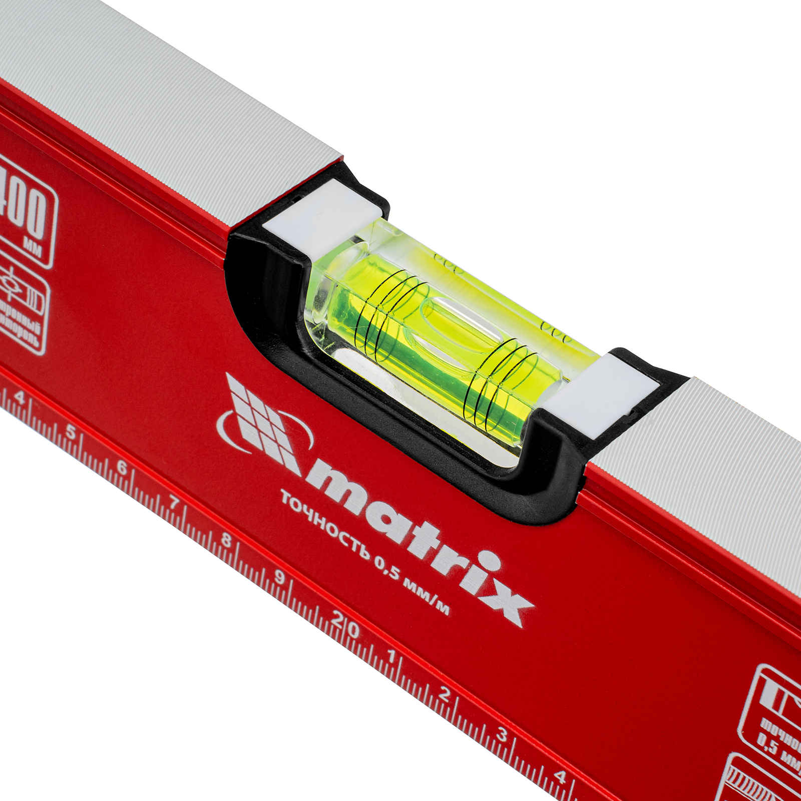 Уровень алюминиевый, фрезерованный, 3 глазка, 400 мм Matrix