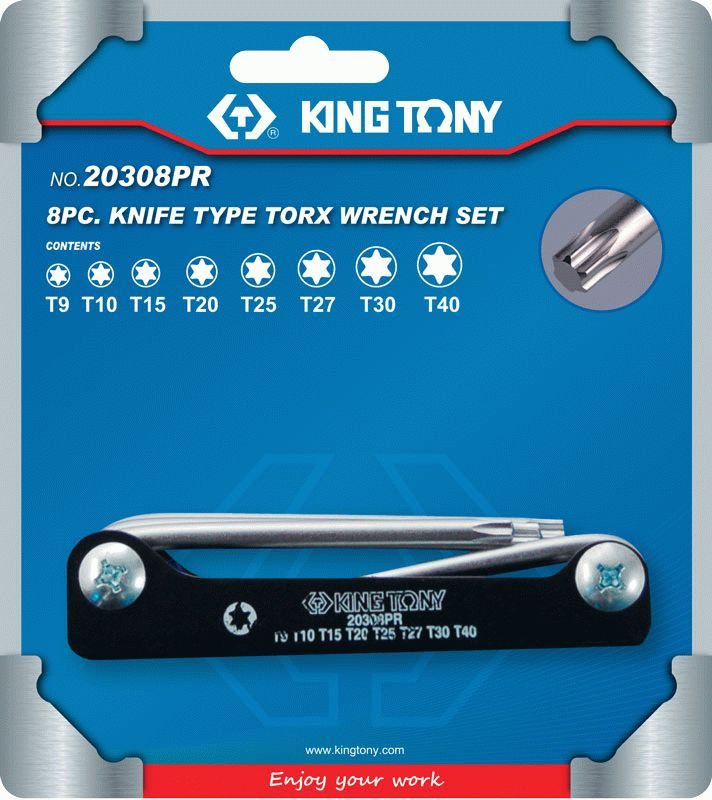 Набор Г-образных Torx, T9-T40, складные, 8 предметов KING TONY 20308PR