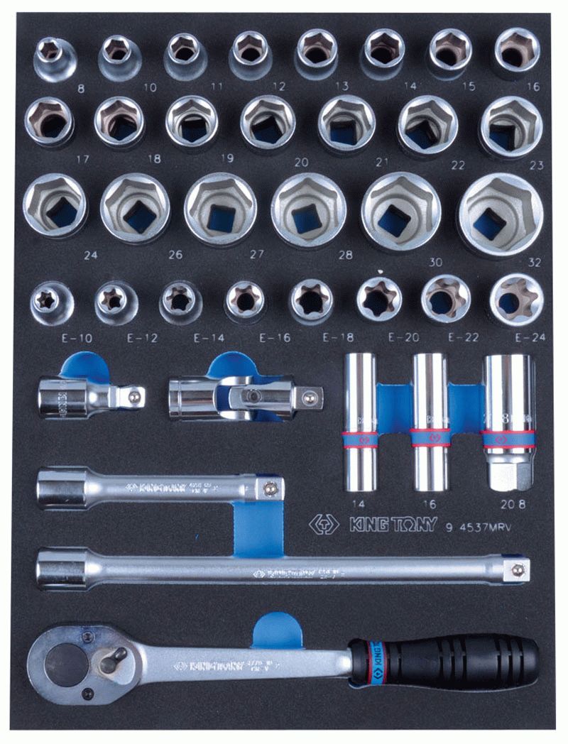 Набор торцевых головок 1/2" с принадлежностями, ложемент, 37 предметов KING TONY 9-4537MRV