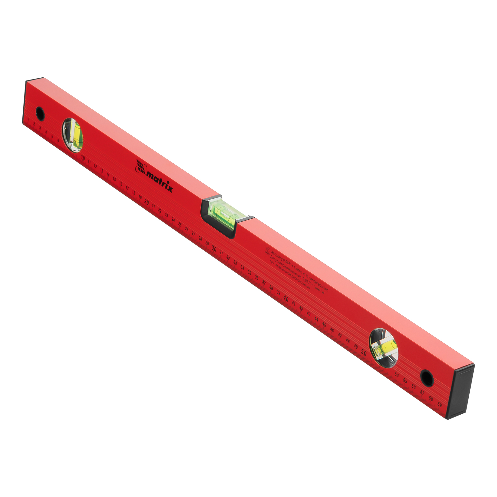 Уровень алюминиевый, 600 мм, 3 глазка, красный, линейка Matrix