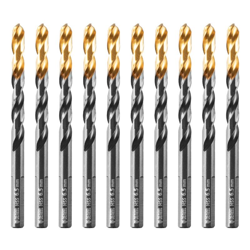 Сверло по металлу, 6,5 мм, HSS-Tin, Golden Tip, 10 шт. Denzel