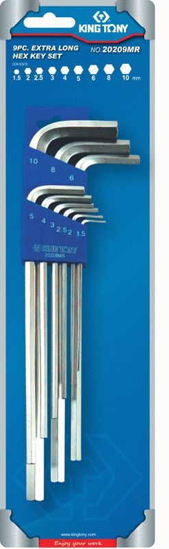 Набор Г-образных шестигранников, 1,5-10 мм, длинные, 9 предметов KING TONY 20209MR