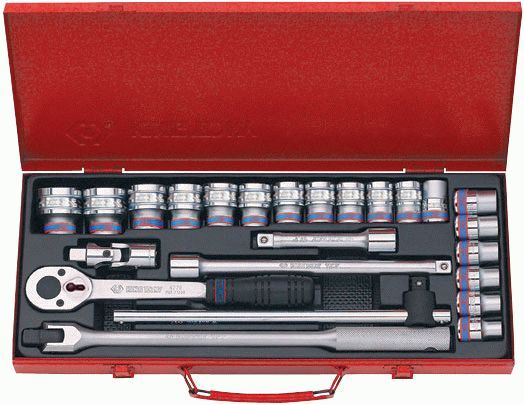 Набор торцевых головок с принадлежностями 1/2", шестигранные, 10-32 мм, 24 предмета KING TONY 4526MR