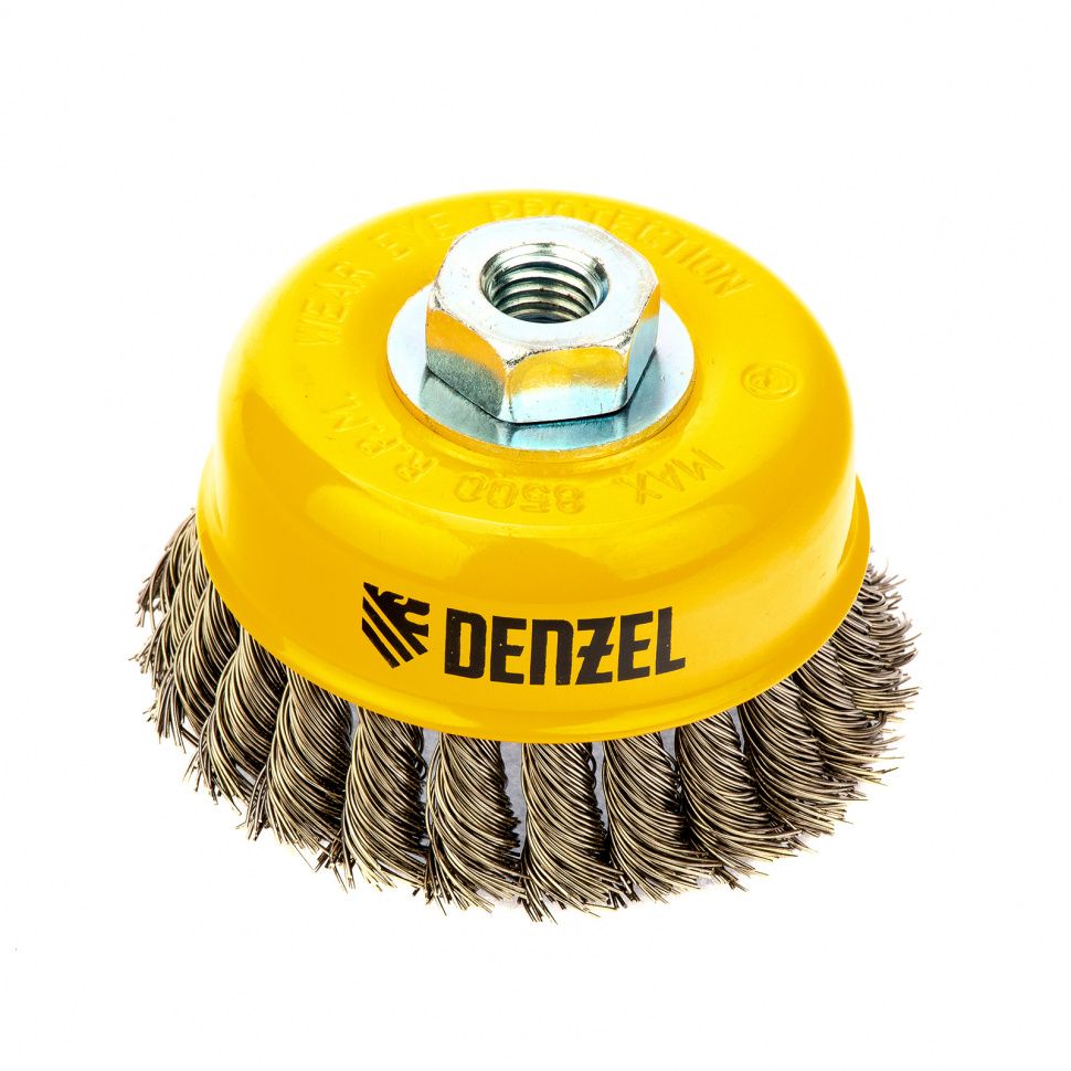Щетка для УШМ, 100 мм, "Чашка", крученая нержавеющая проволока 0.5 мм, М14 Denzel