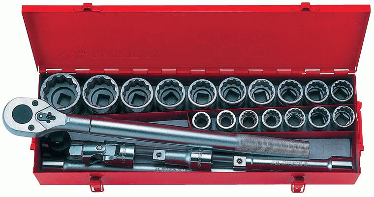 Набор торцевых головок с принадлежностями 3/4", двенадцатигранные, 21-50 мм, 23 предмета KING TONY 6023MR