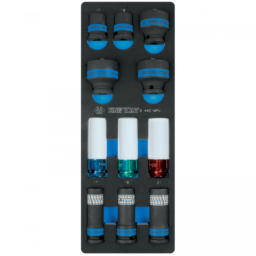 Набор ударных головок 1/2", ложемент, 11 предметов KING TONY 9-4401MPV