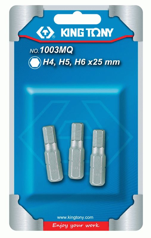 Набор вставок (бит) 1/4", Hex, 4, 5, 6 мм, 3 предмета KING TONY 1003MQ