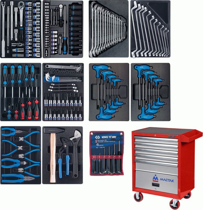 Набор инструментов в красной тележке, 173 предмета KING TONY 932-000MMR