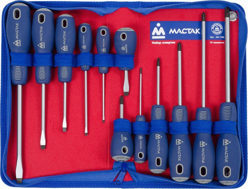 Набор отверток в футляре на молнии, 12 предметов МАСТАК 04-12Z