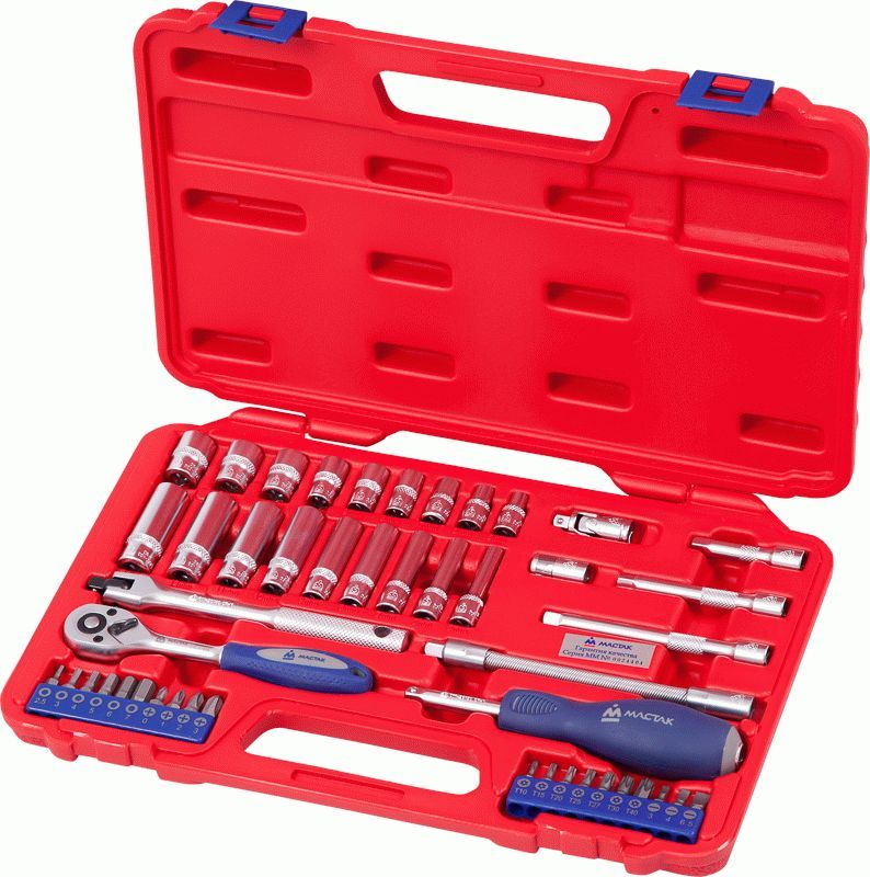 Набор торцевых головок с принадлежностями 1/4", 5-13 мм, 47 предметов МАСТАК 0-247C
