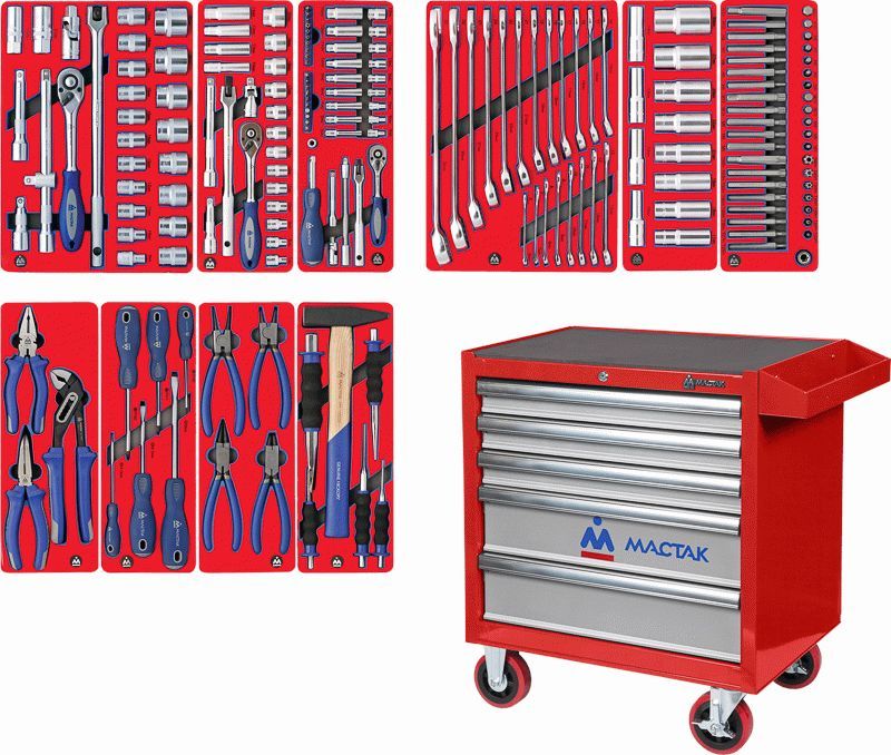 Набор инструментов ''СТАНДАРТ'' в красной тележке, 186 предметов МАСТАК 52-186R