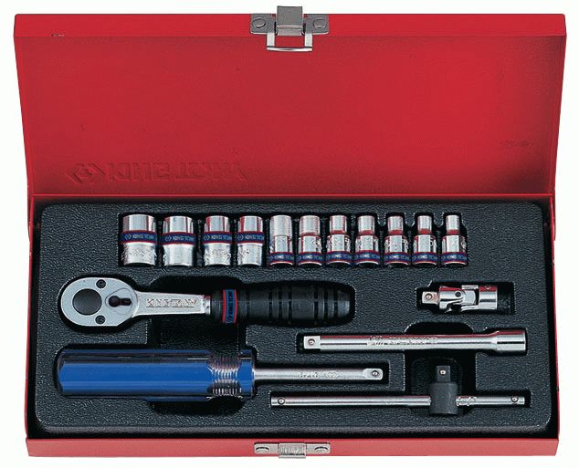 Набор торцевых головок с принадлежностями 1/4", шестигранные, 4-13 мм, 16 предметов KING TONY 2516MR