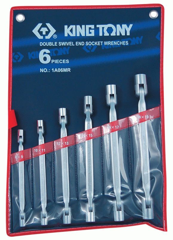 Набор торцевых ключей с шарниром, 8-19 мм, 6 предметов KING TONY 1A06MR