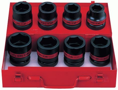 Набор ударных торцевых головок 1", шестигранные, 15/16"-5/18", 8 предметов KING TONY 8410SP